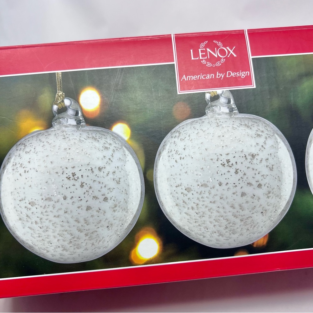 Lenox Art Glass Ornaments White & Silver Speckled Set of Three - Picture 3 of 7